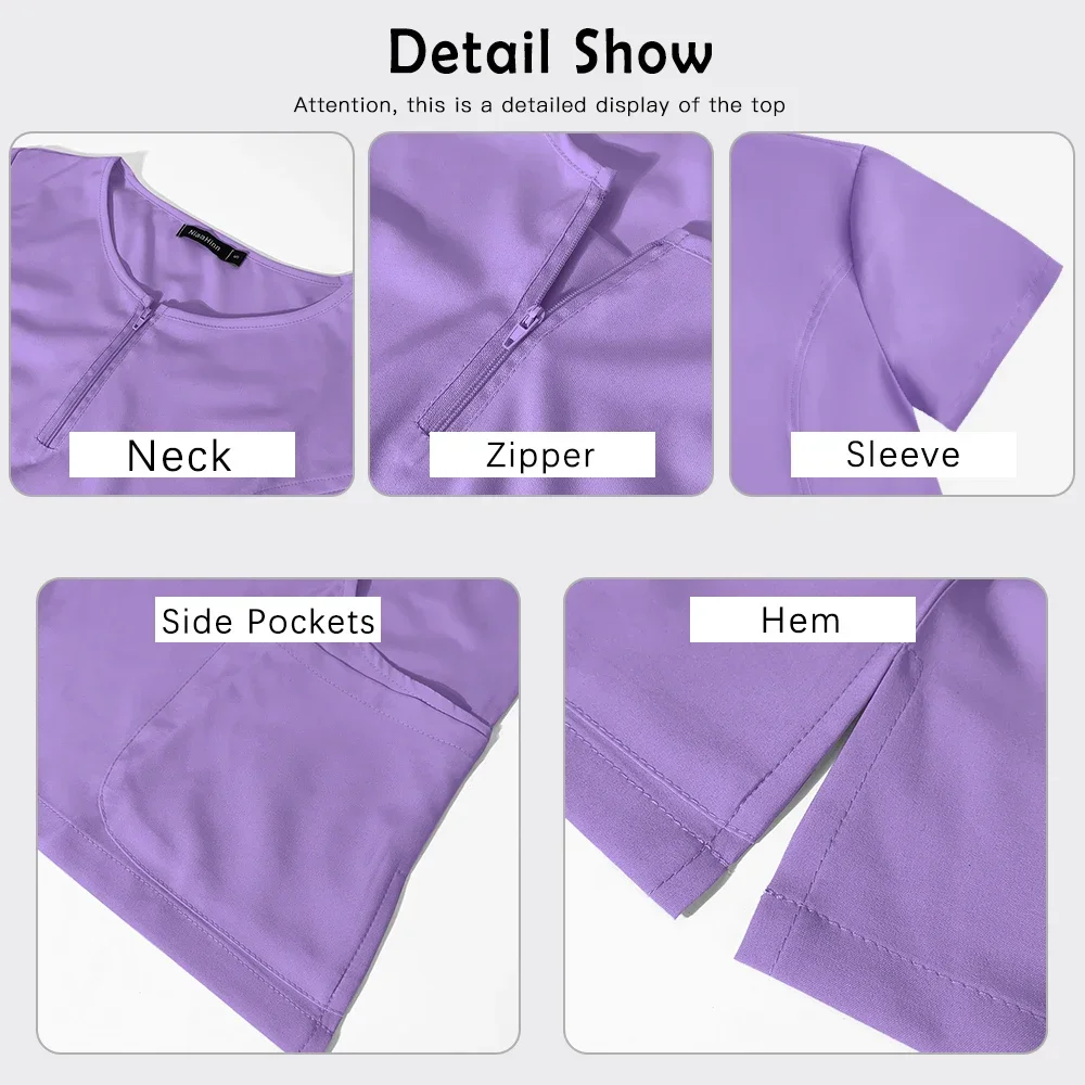 سليم صالح ممرضة الزي الطبي الدعك مجموعة للنساء تمتد جيوب القمم سراويل للجري طبيب الأسنان وزرة غرفة العمليات عمال