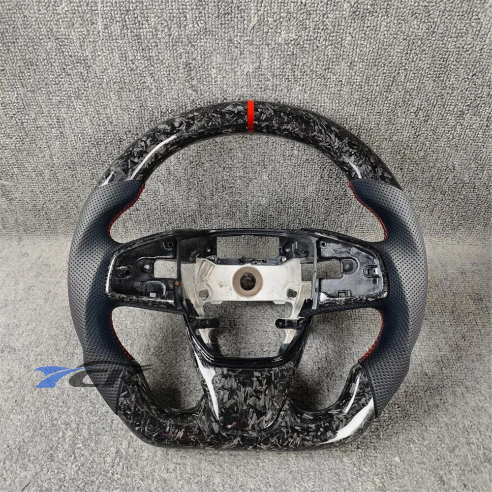 

Custom Black Forged Carbon Fiber Black Leather Steering Wheel fit for 2016 2017 2018 2019 2020 2021 Honda Civic Auto Parts