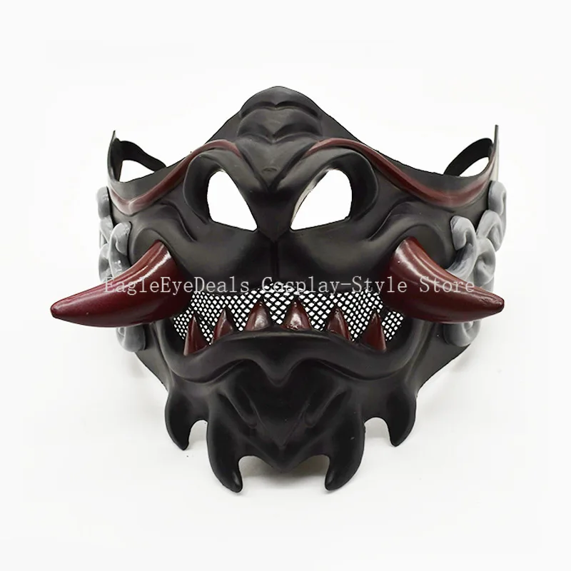 Red Oni Fanged Demone Samurai giapponese Fantasma Diavolo Maschera Cosply Accessori per costumi Halloween Fanged Gioco di ruolo Horror