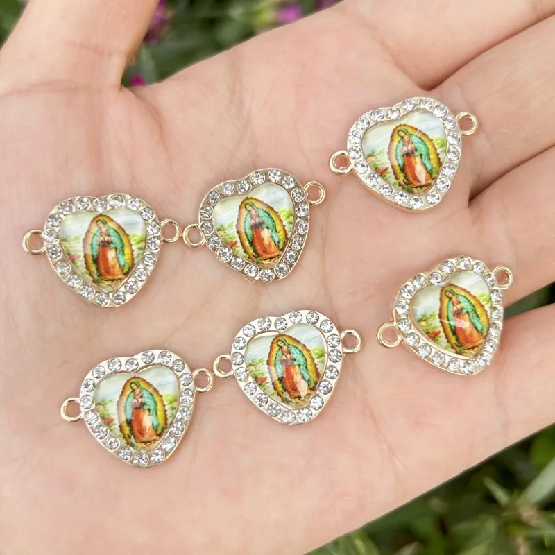 

10pcs Heart Charms Guadalupe Virgin Mary Mexican Pulsera Women Bracelet Connector DIY Accessories Jewelry Making Supplies