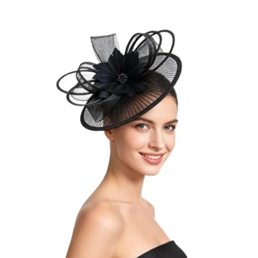 SAFERIN Elegant Women's Fascinator Hat with Veil and Feather Hair Clip Headpiece for Weddings Tea Party