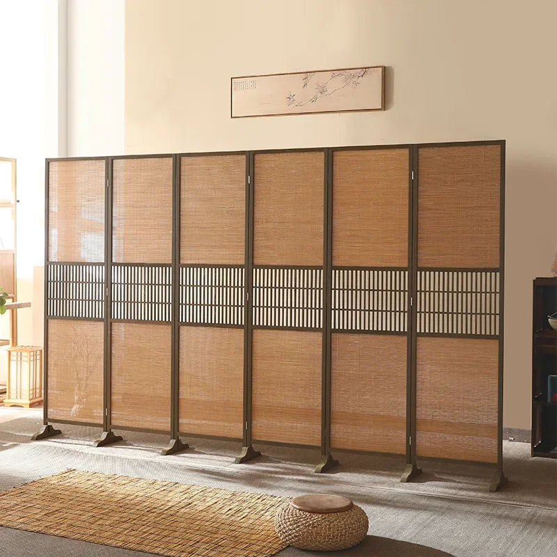 Screen partition porch folding screen solid wood folding retro new Chinese zen home ornament living room simple barrier wall