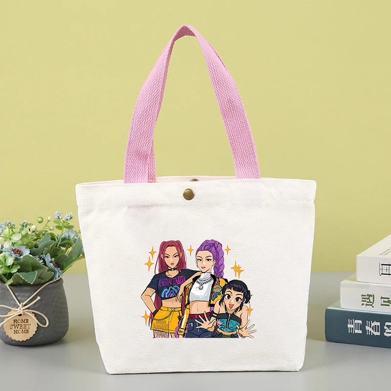 

KPop Demon Hunting Series Холстовая сумка Горячие женские маленькие сумки-тоут из фильма Простая складная сумка для пикника Kawaii Подарки на день рождения