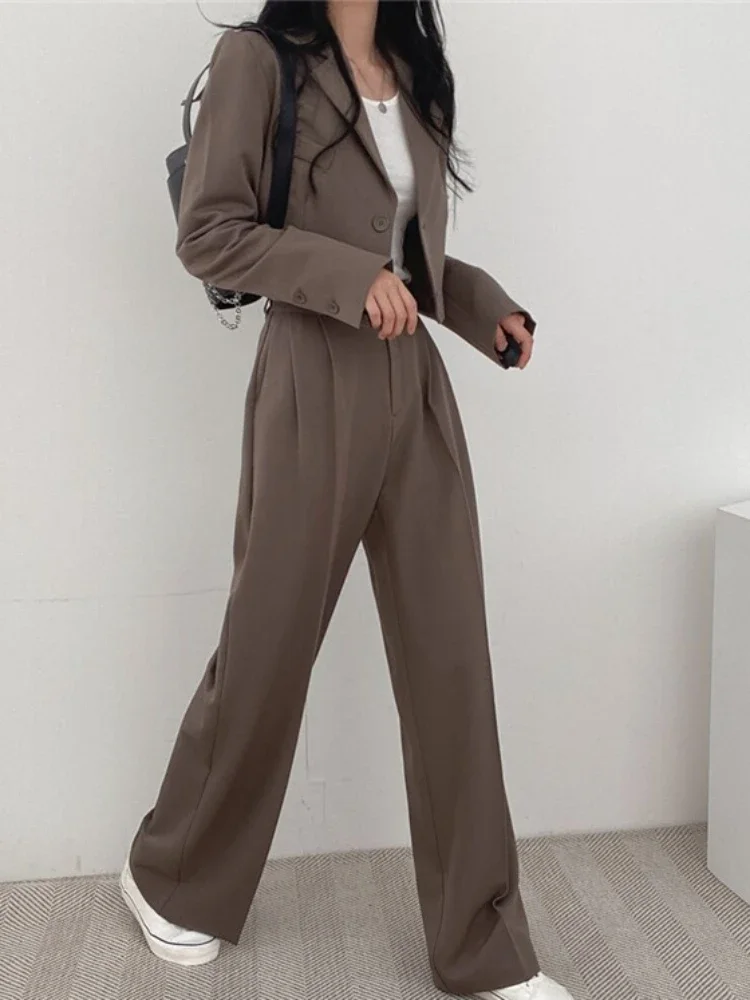 Zestaw spodni damskich Casual Short Blazer Two Piece Sets Girl Outfits New Pure Color Office Wear Fashion Pantsuit Spring Autumn 2024