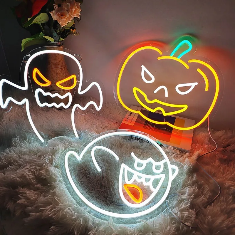 Pumpkin Halloween Neon Signs Lantern Led Light Up Sign USB Powered Home Party Bedroom Decoration Spooky Boo Neon Wall Decor Lamp