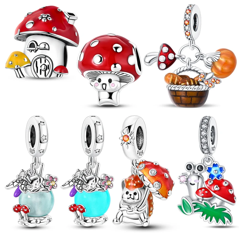 

Горячие подвески в виде грибов, бусина из стерлингового серебра 925 пробы, дом, лягушка, улитка, висячая подвеска, подходит для браслета, ожерелья, ювелирные изделия своими руками