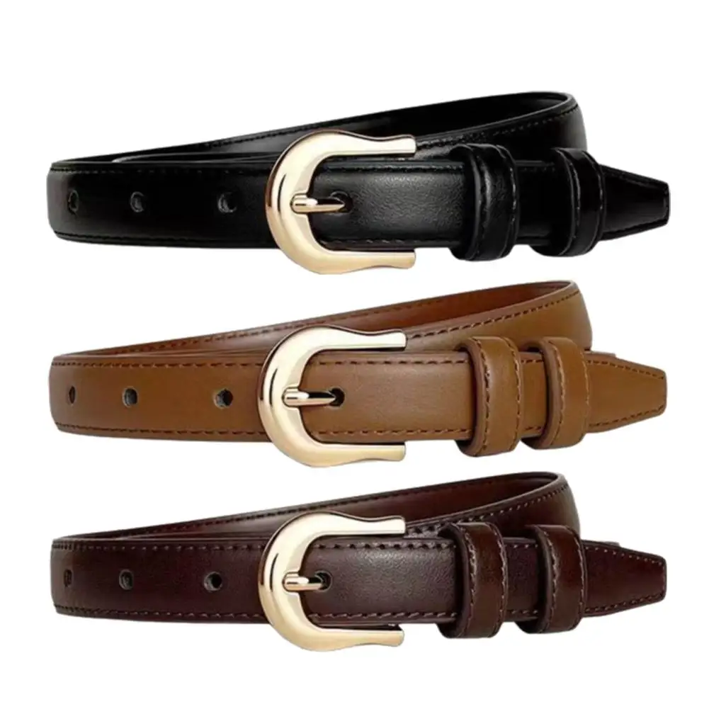 Women's Classic Pin Buckle Leather Belt, Slim Fashion Decor Waist Strap, Versatile Casual Dress Pants Belt for Outfit Matching