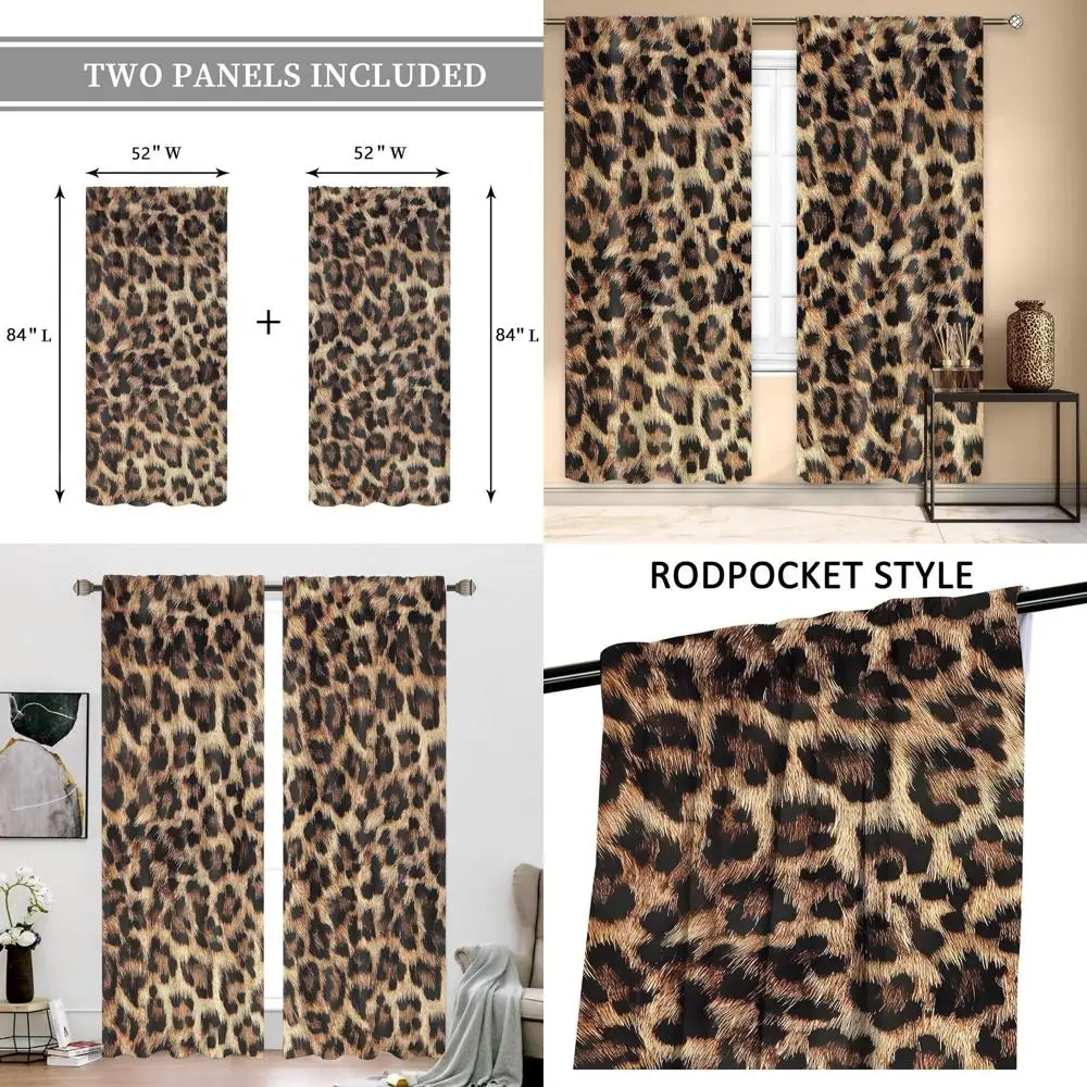 

Коричневые шторы с леопардовым принтом, 52x84, современный стиль сафари, комплект из 2 панелей для гостиной или спальни