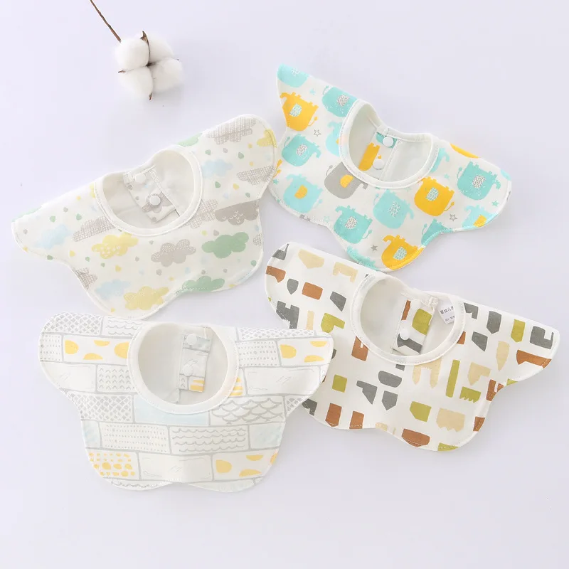 4pcs/Set Cartoon Baby Bibs Soft Cotton Feeding Bibs Waterproof 360 Degree Rotation Newborn Saliva Towel Cute Bibs for Children