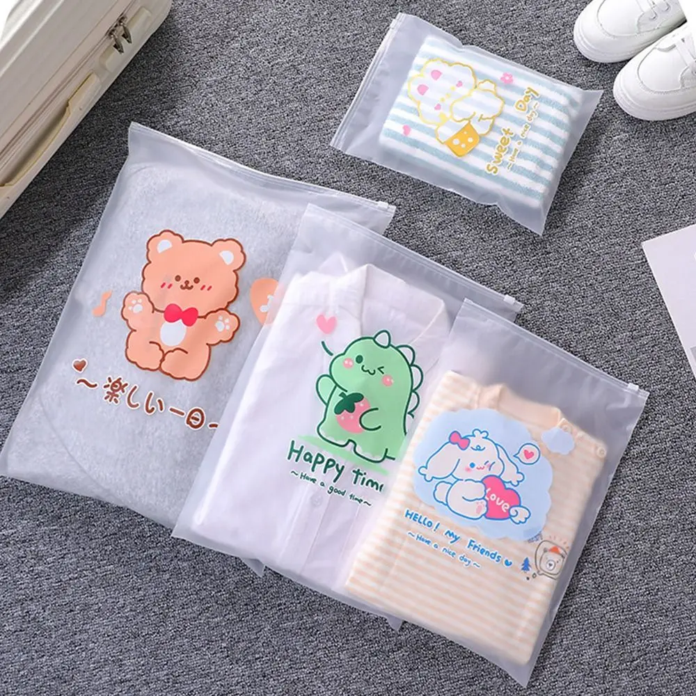 PE Clothing Storage Bag Cute Transparent Waterproof Travel Luggage Bag Cartoon Shoe Storage Bag Home&Travel