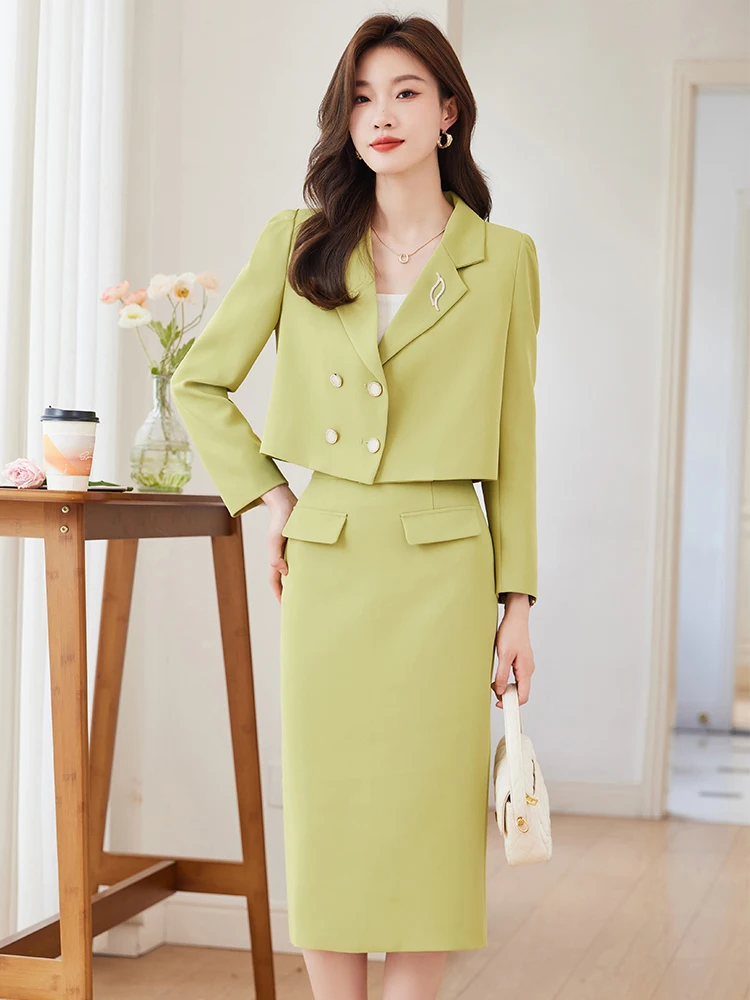 Fashion Spring Office Ladies Pant Suit Women Female Purple Green Orange Black Short Blazer Jacket And Trouser Formal 2 Piece Set