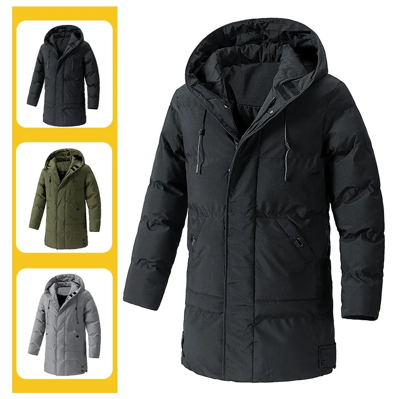 

2025 Men's Hooded Long Winter Coat Korean Style Thick Padded Jacket Casual Warm Outerwear