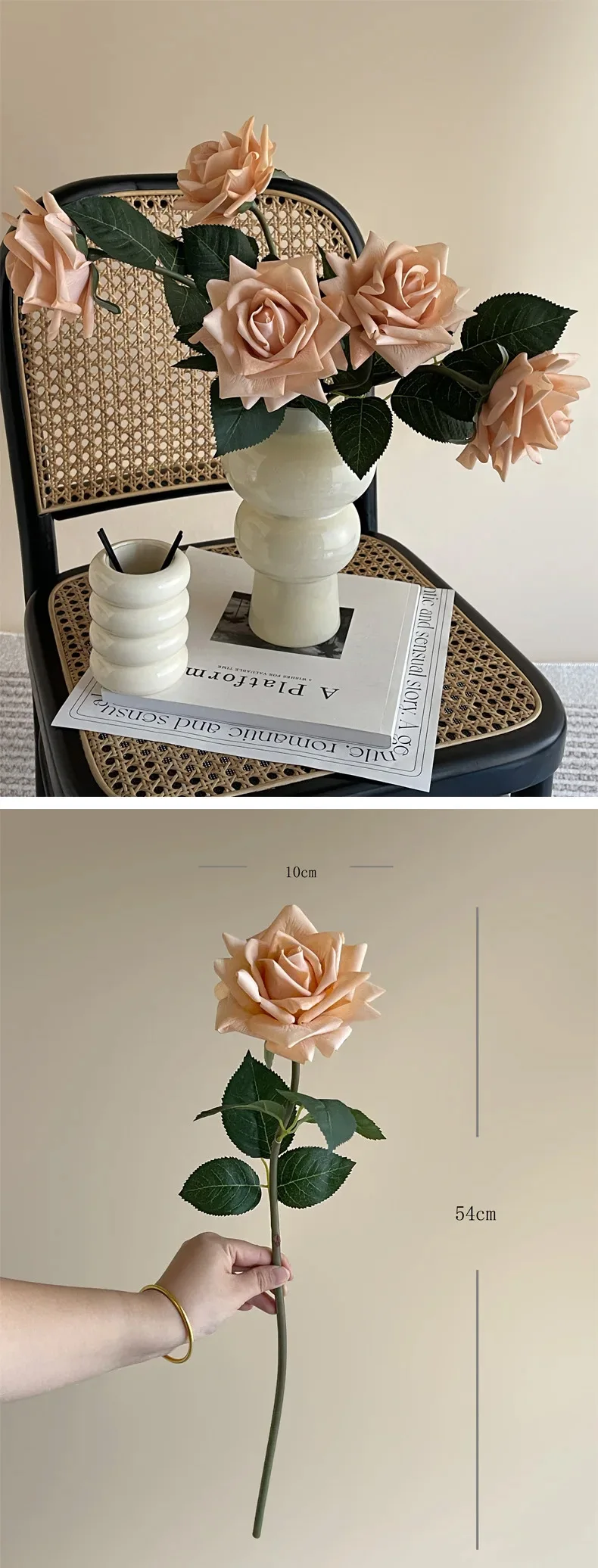 5 Stück/Set Hochwertige Herbst-Kunstrosen mit Echtem Touch für Hochzeitsdekoration, Brautstrauß, Party, Feuchtigkeitsspendende Rosenblumen – Detail 11