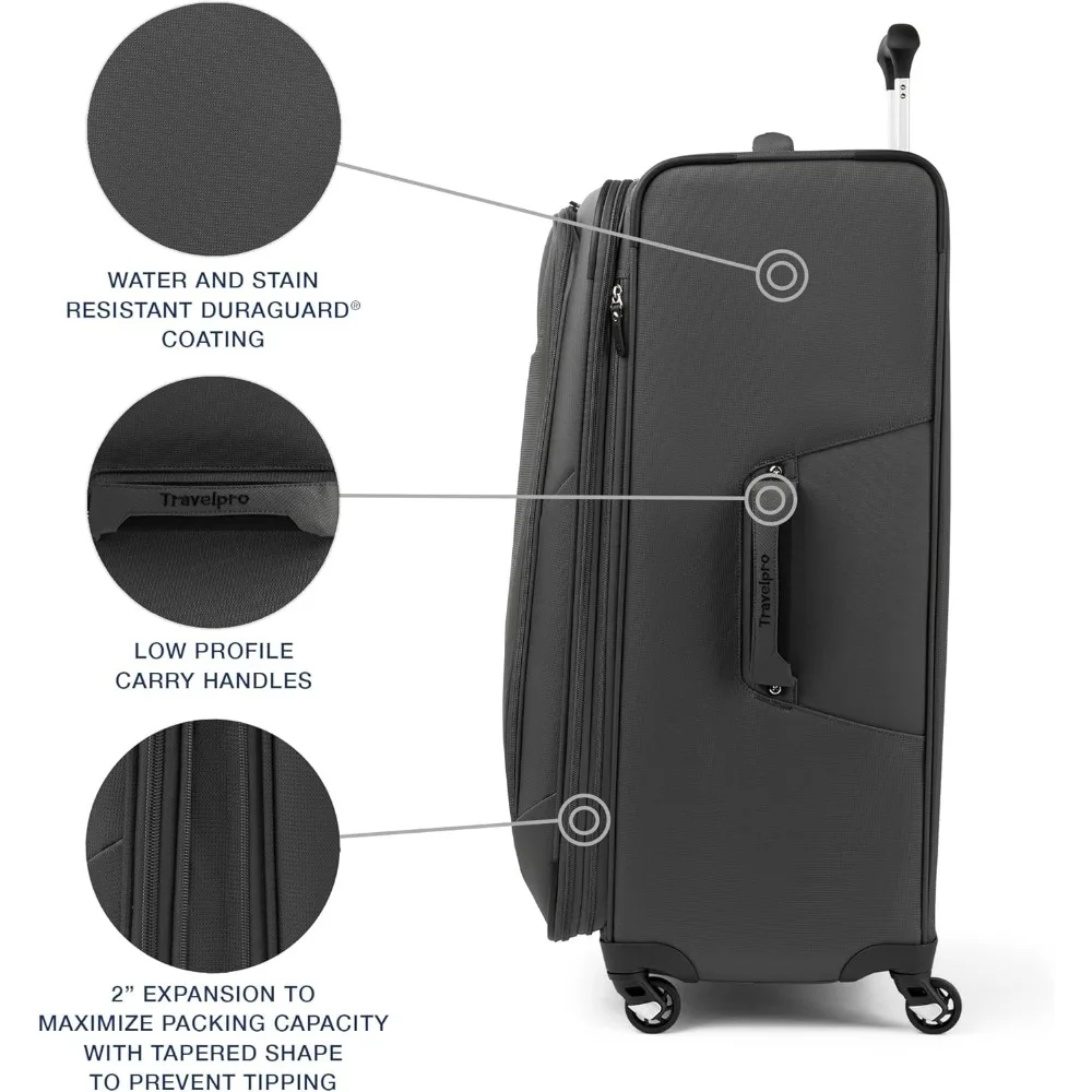 Lightweight Expandable Softside Luggage with Spinner Wheels, Suitcase for Men & Women, Shadow Grey, Travel-Friendly Large Capaci