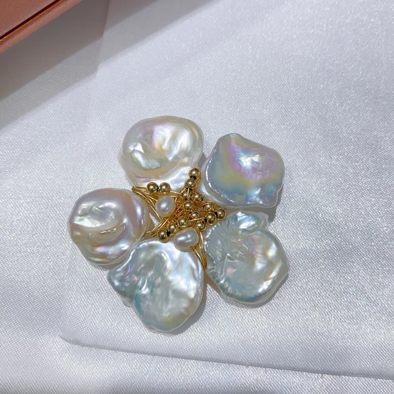 

SGARlT 14-каратное золото, брошь с натуральным пресноводным жемчугом в стиле барокко, цветочная булавка, элегантные ювелирные изделия «сделай сам», подарок для женщин