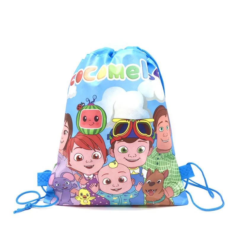 Set de 6/12 Bolsas de Regalo con Temática de Cocomelon para Fiestas de Cumpleaños Infantiles, Cajas de Dulces, Mochilas con Cordón, Globos para Decoración de Baby Shower