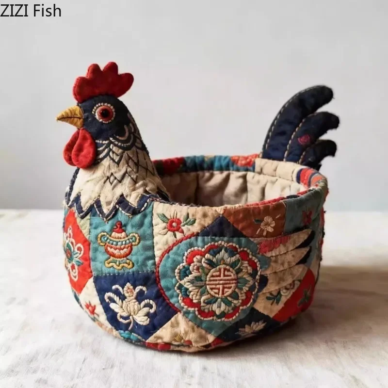 

Fabric Rooster Storage Box Handmade Storage Basket China-Chic Decoration Desktop Organizer Storages Rack Ornament Shelf Crafts