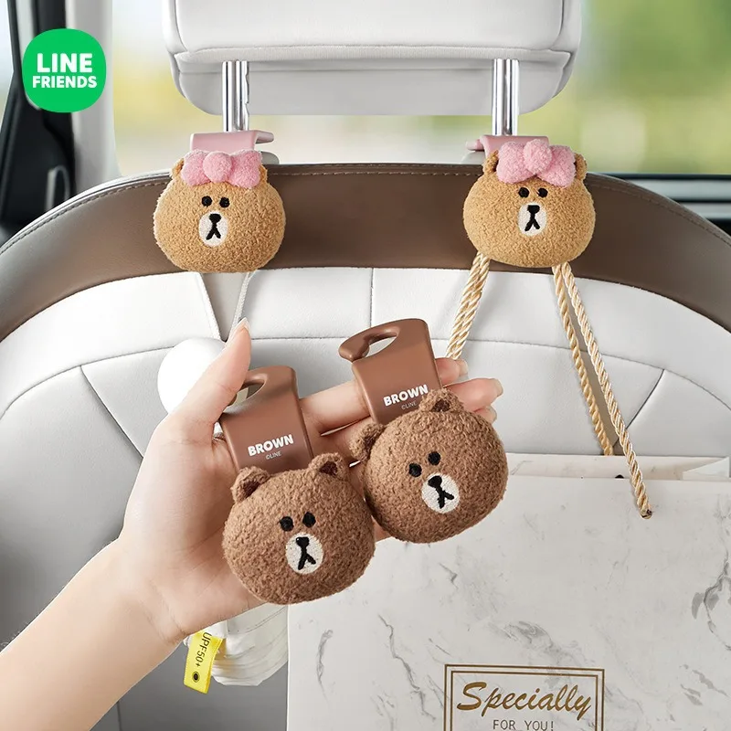 Line Friends Doll Brown Choco Car Hook Anime Kawaii Cartoon Car Seat Multifunctional Rear Backrest Invisible Hook Decoration