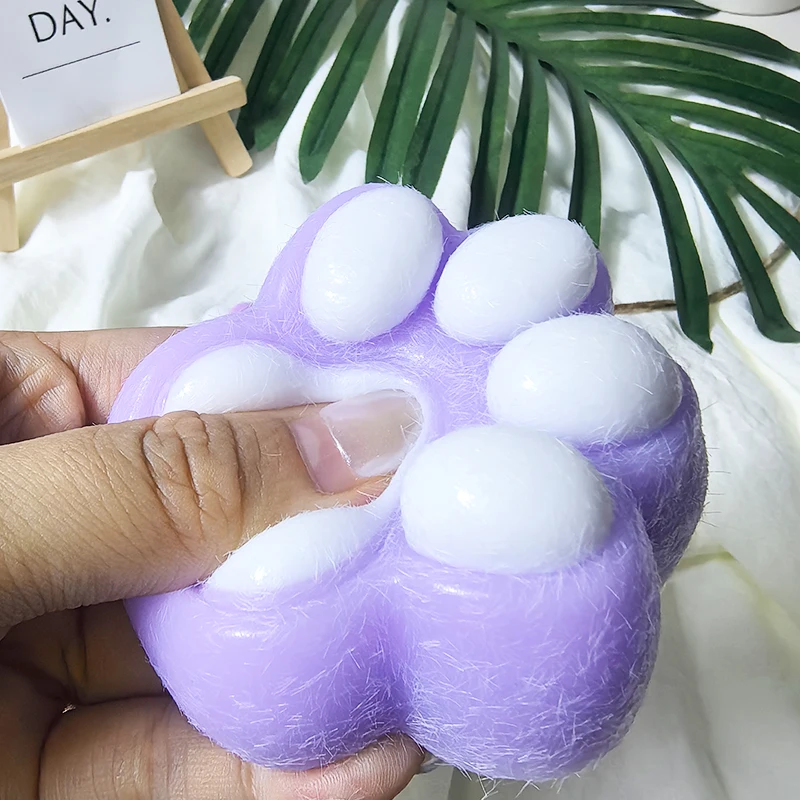 Squeeze Katzenpfote mit Fell Stressabbau Squishy Fidget Toy Mini Kawaii Plüsch Silikon Klebrig Dekomprimieren Kneifen Katzenfuß – Detail 7