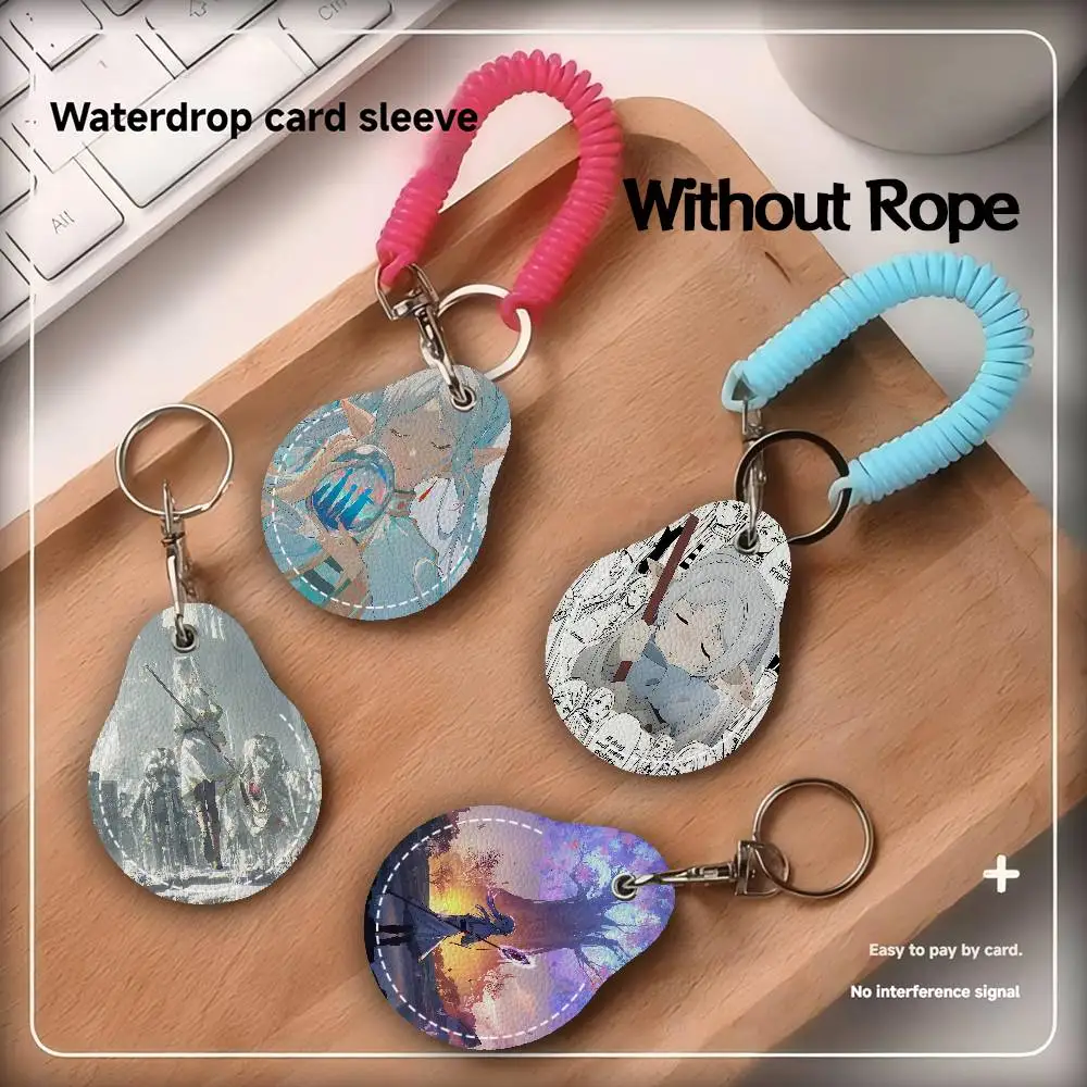 Frieren And Himmel Women Mini PU Leather Case Keychain Access Card Bag Key Tag Ring Mini Badge Key Ring Door Lock Tags