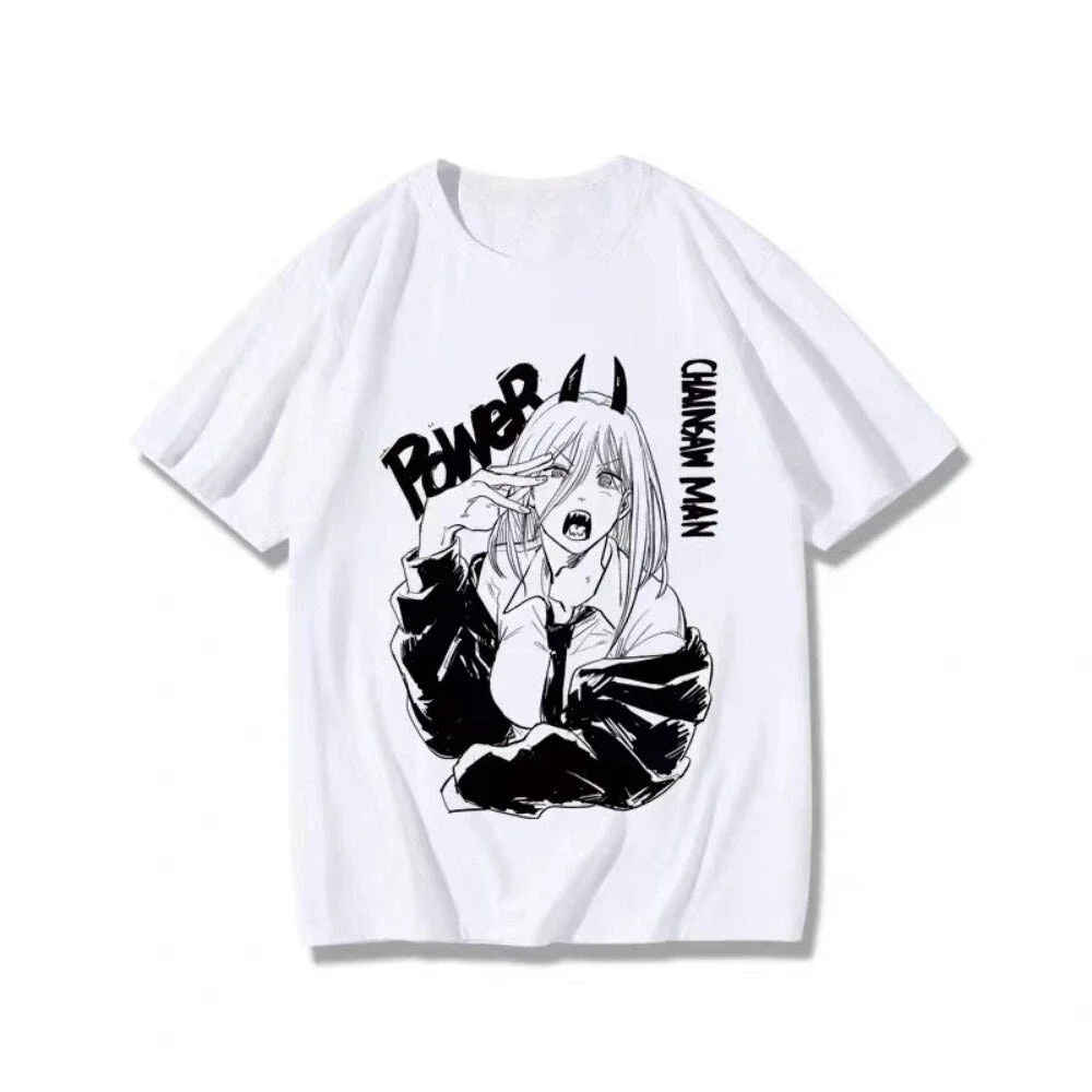 Camisetas de animation Chainsaw Man Power con estampado de animation camisetas de manga corta para mujeres