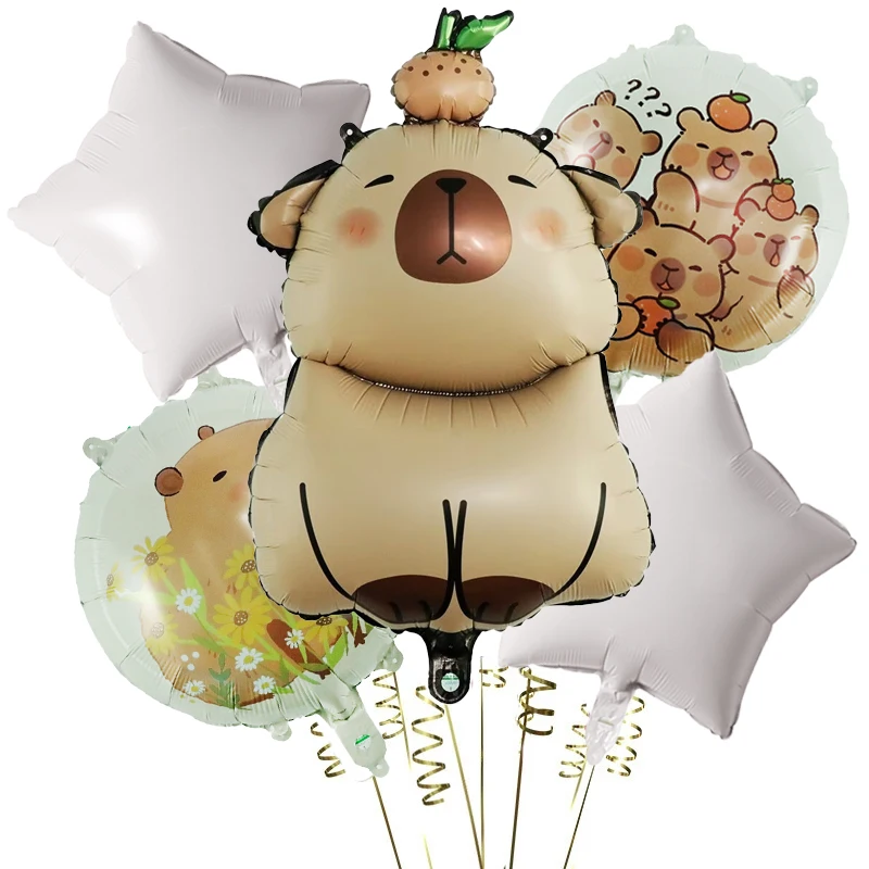 5 stücke Cartoon Capybara Aluminium Film Ballon Set Nette Kapibala Kinder Geburtstag Party Dekore Liefert Baby Dusche Luft Globos – Detail 3