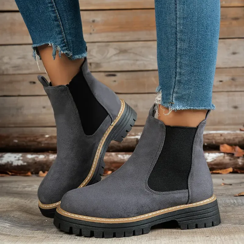 Shoes Women Trend Spring/autumn Roman Women Boots Slip-on Modern Ankle Boots Low Heel Round Toe Ladies Shoes Zapatos De Mujer