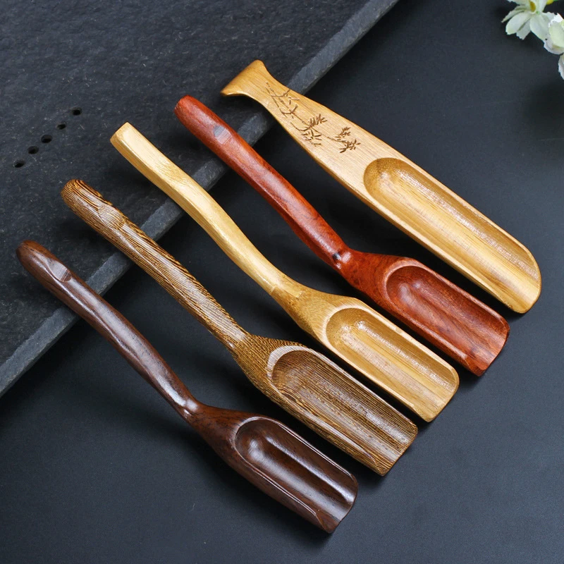 1Pc Chinese Kongfu Tea Scoop Wooden/Bamboo Retro Style Natural Delicate Spoon Portable Bamboo Teaspoon