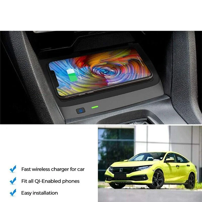 A11F-For 2016 2017 2018 2019 2020 2021 Honda 10Th Generation Civic Car Charger Wireless Car Charging Pad With USB Port Car Parts