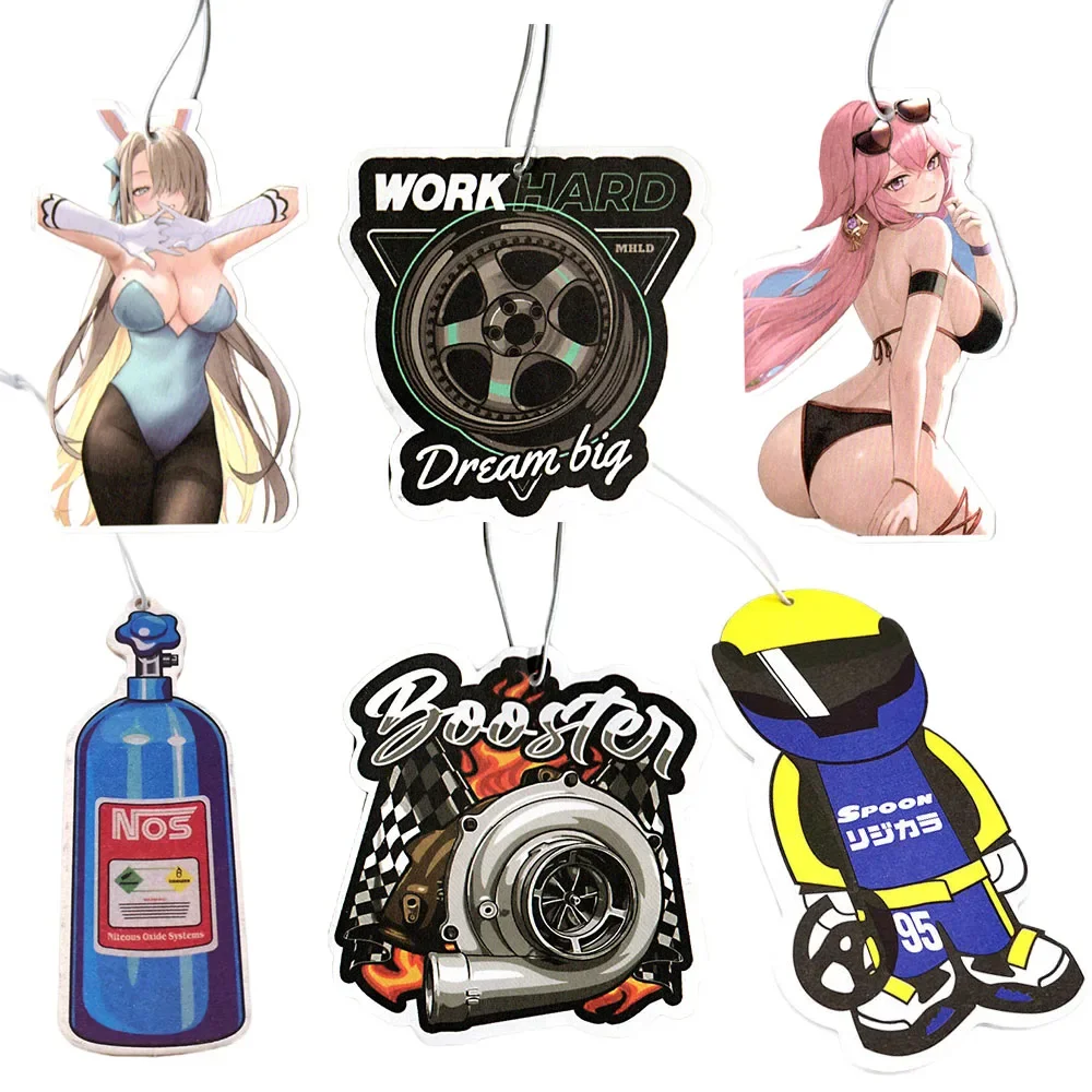 JDM Car Air Freshener Perfume Anime Sexy Girl Tire Girl Decoration Rearview Mirror Pendant Hanging Solid Paper Husband Gift