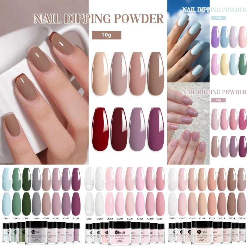 MTSSII 8pcs Nail Dipping Powder Natural Dry No Lamp Cure Nail Art Decoration Pigment Dust Glitter Long Lasting Nail Supplies