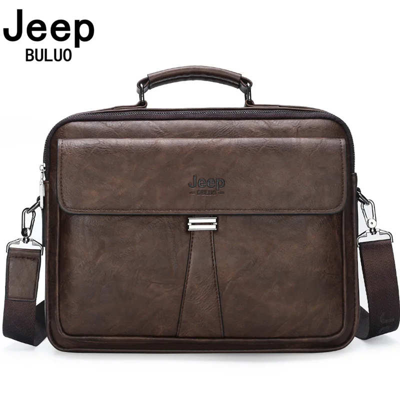 JEEP BULUO Men\'s Business Briefcase Laptop Bag Waterproof Split Leather Men Computers Handbags Man Shoulder Travel Bags