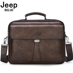 JEEP BULUO Men's Business Briefcase Laptop Bag Waterproof Split Leather Men Computers Handbags Man Shoulder Travel Bags