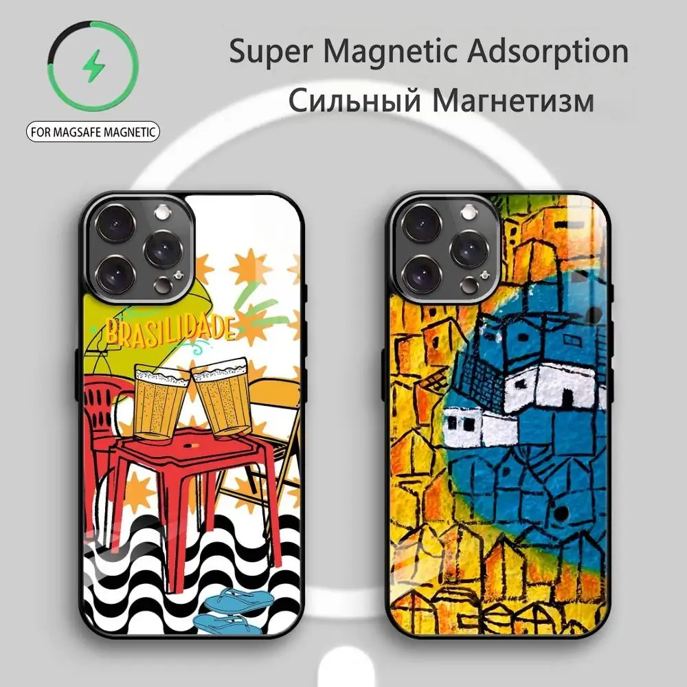 

B-Brazil-themed illustration Phone Case For iPhone17,16,15,14,13,12,11 Plus,Pro Max Magnetic For Magsafe Wireless Charging