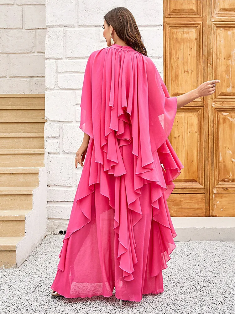 Eid Djellaba ผู้หญิง Ruffle ชั้นชุดมุสลิม Abaya ดูไบ Kaftan ตุรกีชุดราตรีงานแต่งงานชุด Caftan Marocain Femme Vestidos