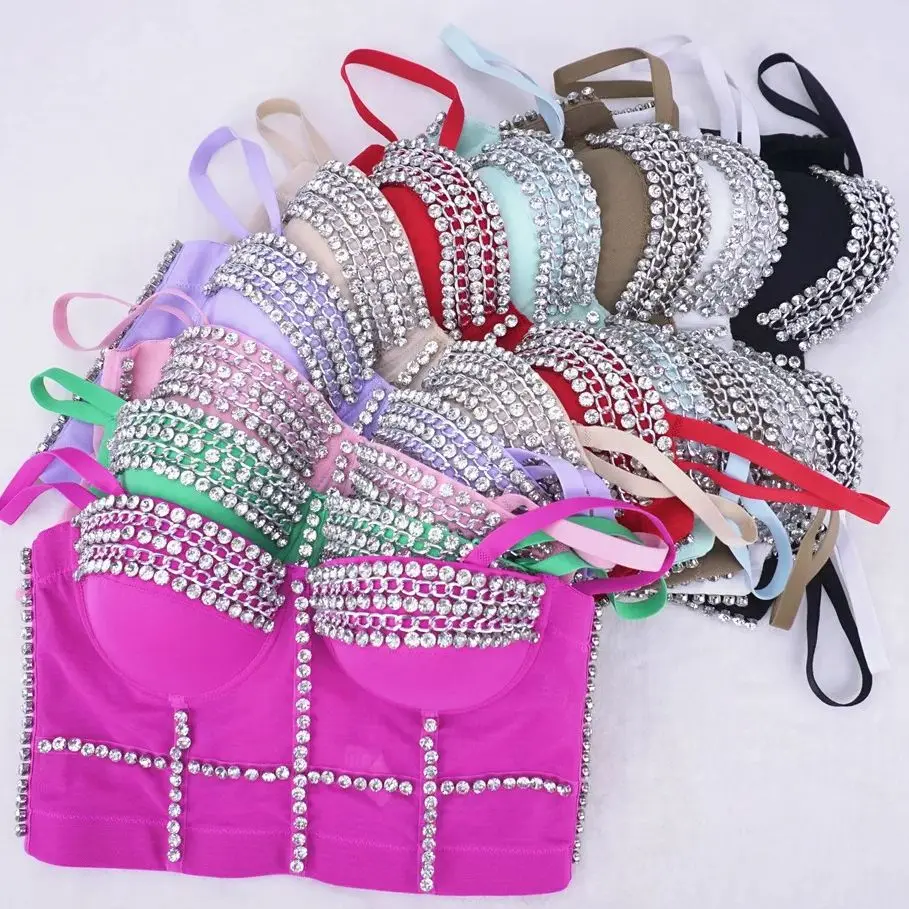 Women New Fashion Wear Clothes Sexy Sleeveless Pearls BustierPush Up Night Club Bralette Bra Cropped Top Vest Corset