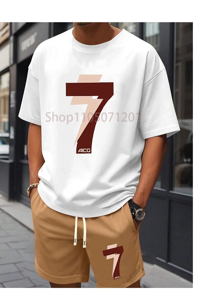 

New Print Men's Casual Short Sleeve T-Shirt Shorts Set Adult Basketball Jogging 2 Piece Set men Clothing - A