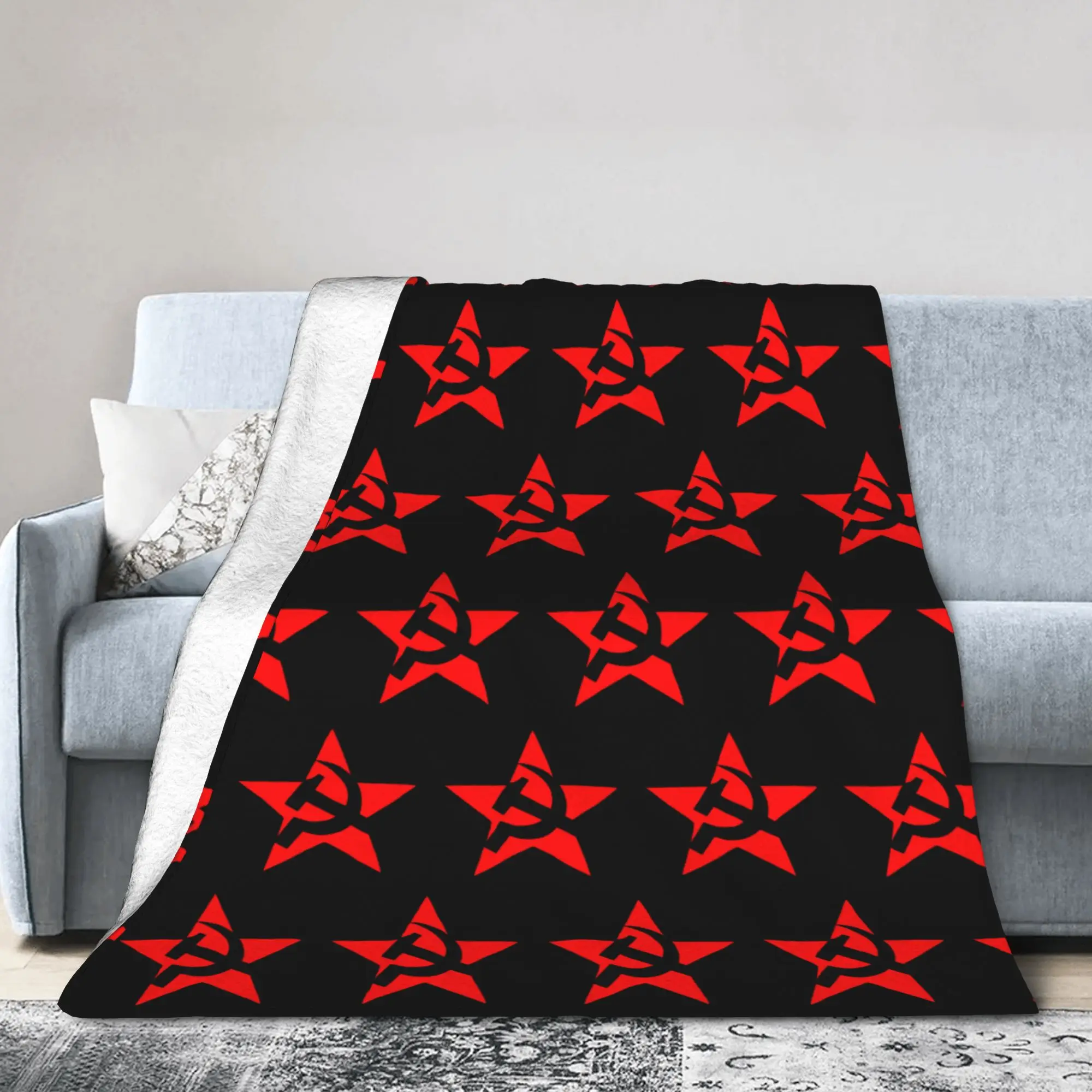 Hammer Sickle Soviet Union CCCP Flannel Blanket USSR Russian Funny Bedding Throw Blankets Home Sofa Warm Travel Multifunction