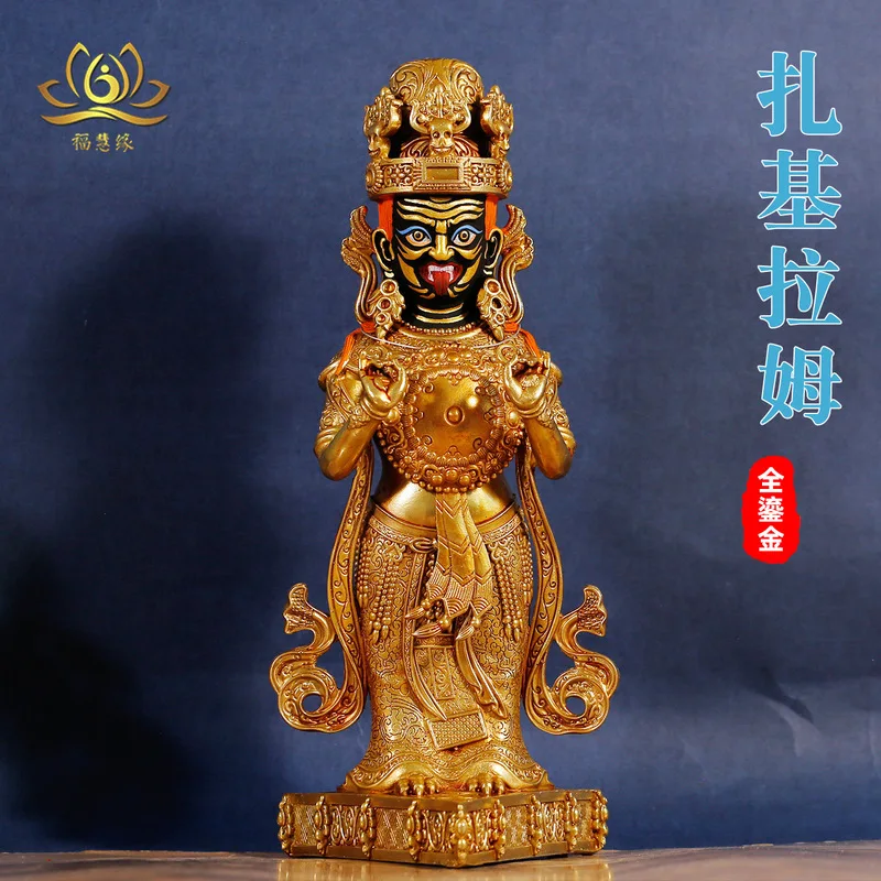 10inch Tibetan Tantric pure copper fully gilded Zaki Ram Buddha for indoor home worship, female deity bronze statue ornam