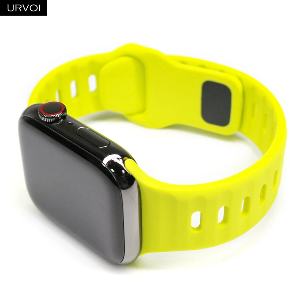 حزام سيليكون URVOI لساعة Apple Watch Sport band Ultra 2 Series 10 9 8 7 6 SE 54 معصم لساعة iWatch قابل للتنفس وإغلاق الدبوس