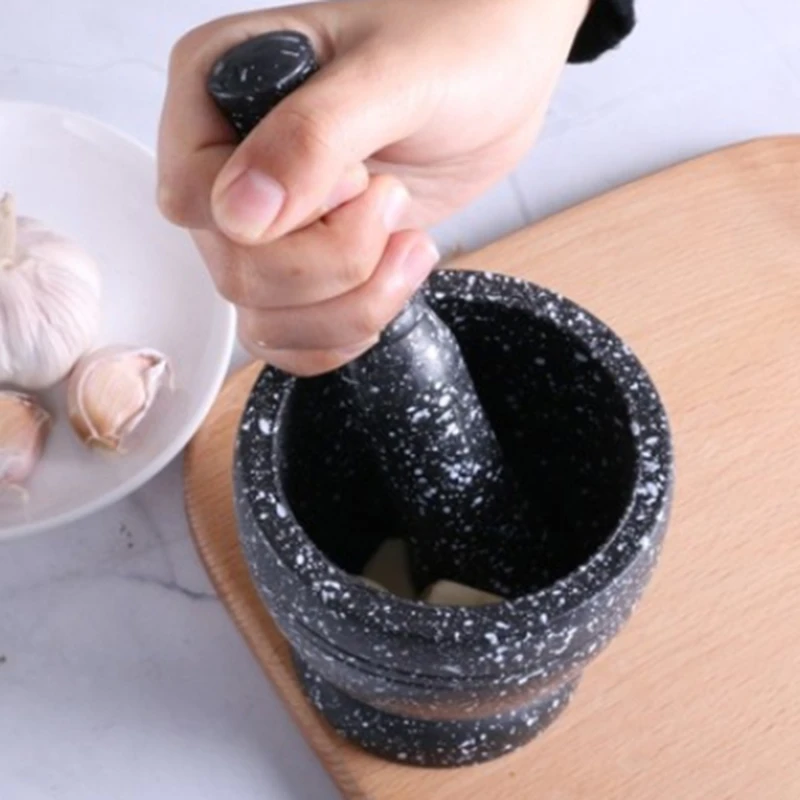 Tigela de moagem de alho Moedor de pilão Decoração de granito Triturador de especiarias Herb Pepper Mixing Pot Ferramenta de moinhos de cozinha 1 conjunto