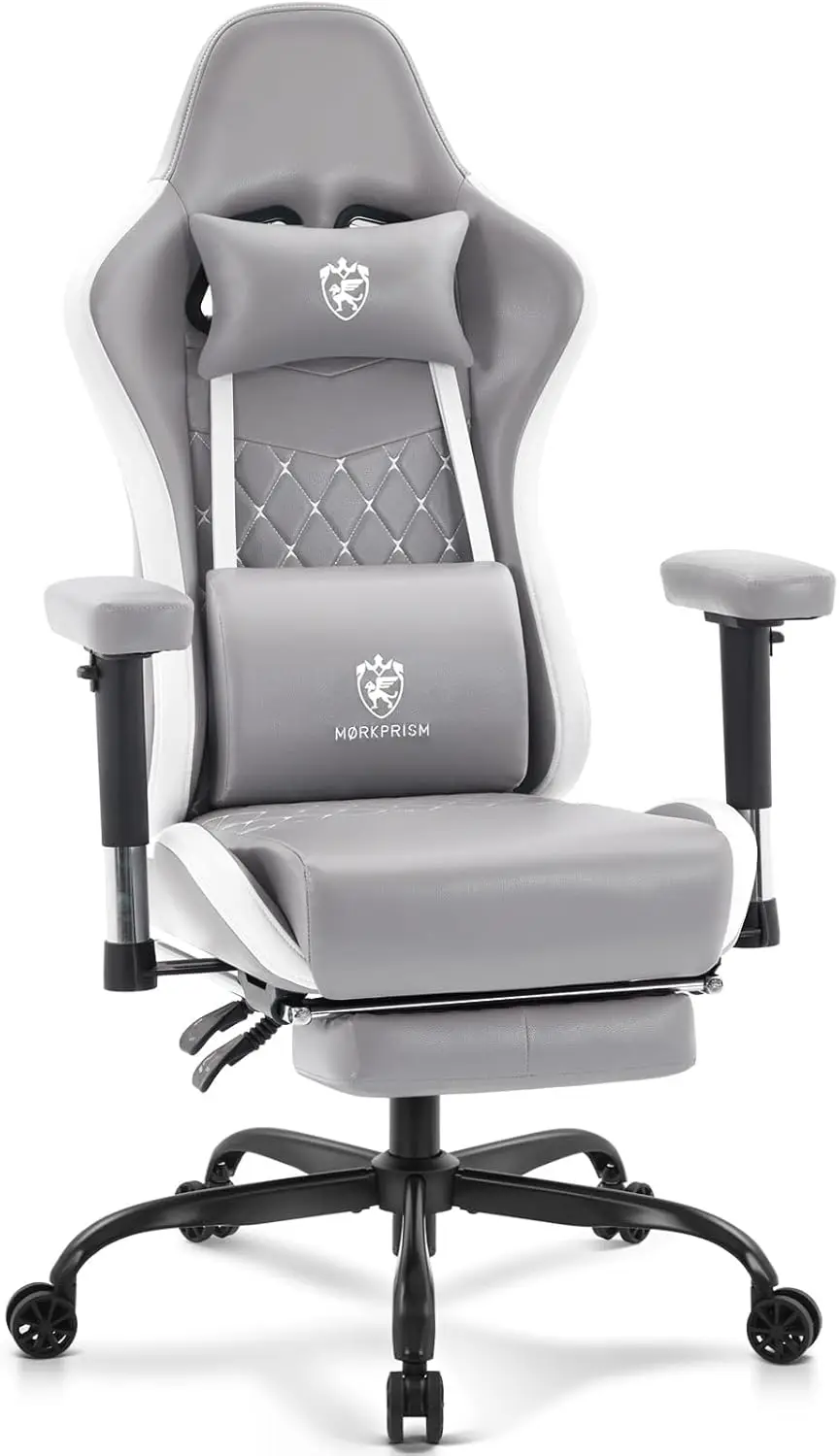 

Gaming Chair,Computer Office Chair with Footrest,Massage Lumbar Support and Gel Pad,Ergonomic Reclining Leather