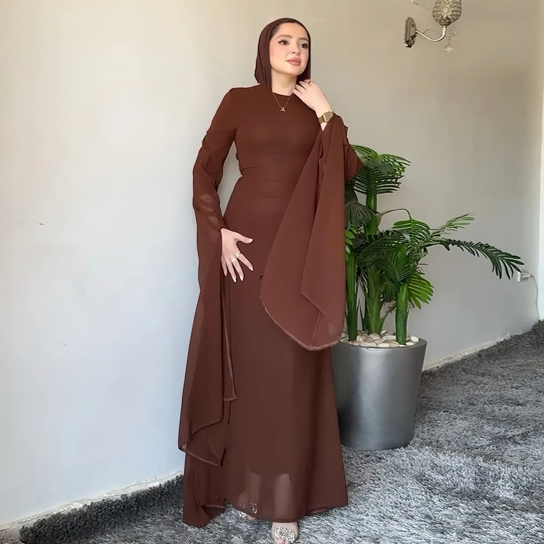 

Двухслойные платья с длинными рукавами, роскошное женское осеннее платье макси, мусульманское платье Дубая, Абая, исламский женский сарафан, вечернее платье, Vestidos