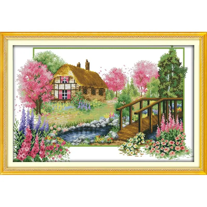 Joy Sunday The Four Seasons Scenic Patterns Printing Cross Stitch Kits 16CT 14CT DMC Thread  DIY Hand Needlework Embroidery Sets