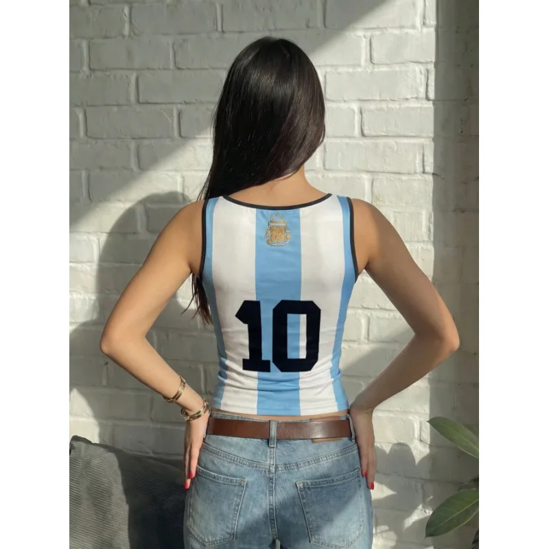 Ins Trendy Spicy Girl Cami Women Summer European American Argentina Flag Print Slim Fit Cropped Sleeveless Tank Top view 2