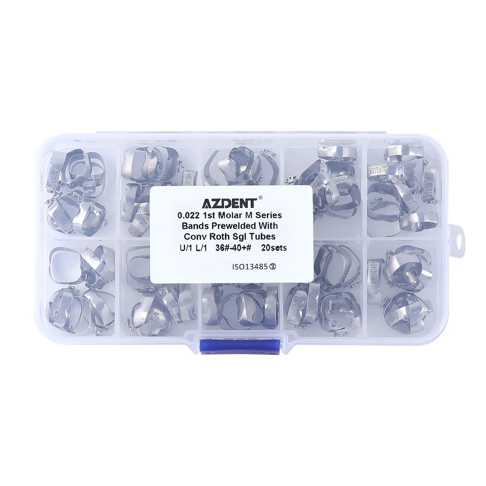 80 Stück/Box AZDENT Dental Kieferorthopädische Bukkalröhrchen mit Bändern 1. Molar 36 # -40+ # M-Serie Cabrio Einzelrohr Roth.022 U1 L1 – Detail 1