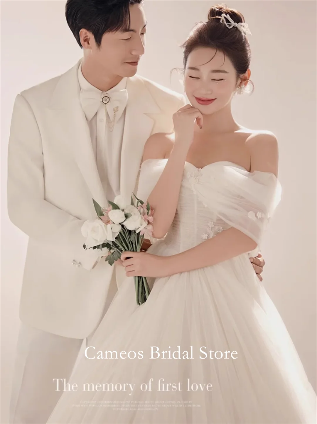 SONDR dostosowane tiulowe suknie ślubne z krótkim rękawem kość słoniowa Off ramię Korea księżniczka suknie panny młodej damskie suknie ślubne