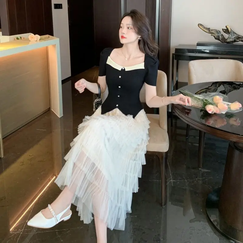 

Women's Two Skirt Piece Set Cake Skirt Clothing Trend 2025 Y2k Streetwear Crochet Korean Style New Arrivals Knit Female Outfits