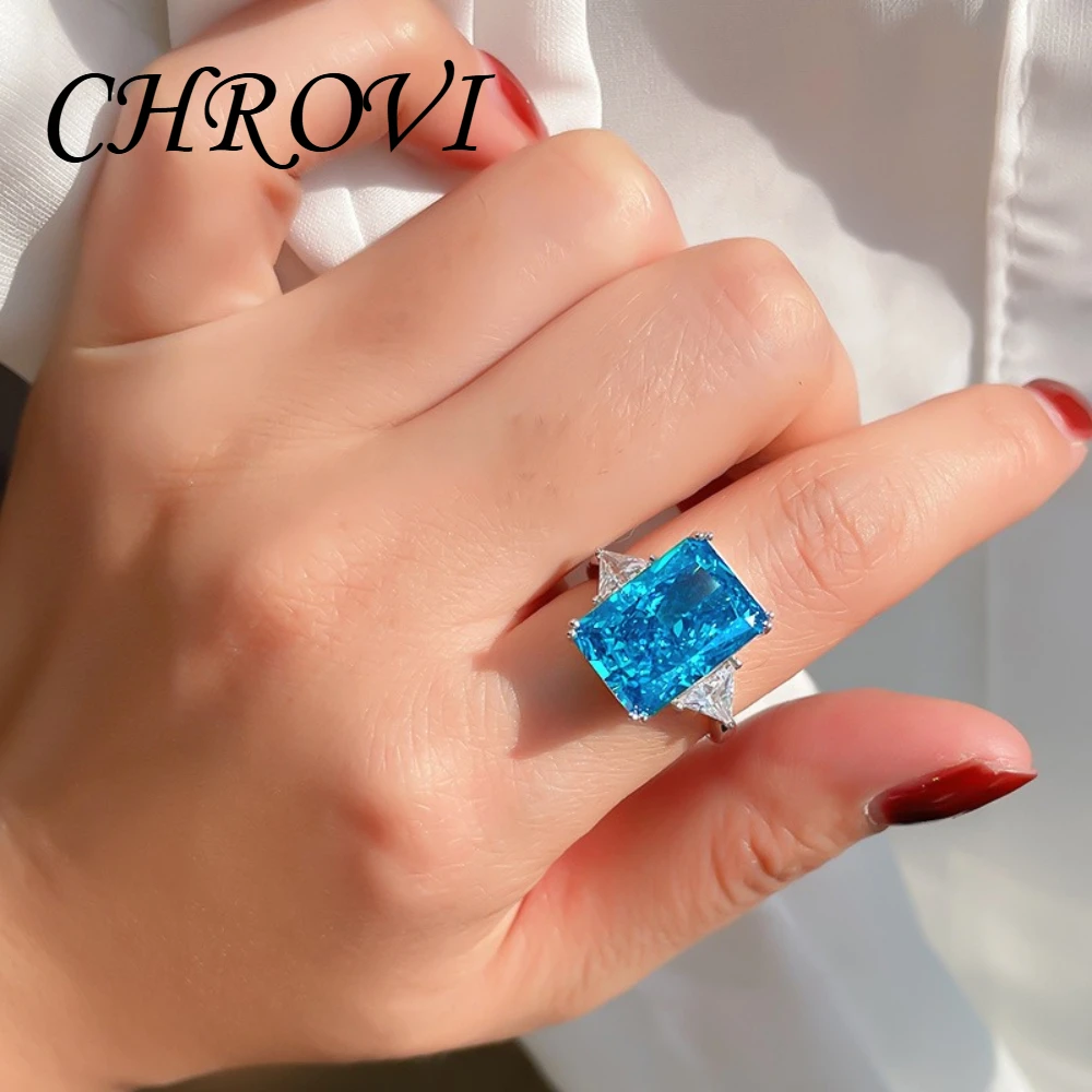 Exquisiter 925 Sterling Silber Quadratischer Blauer Zirkon Großer Kisselförmiger Offener Ring für Damen – Detail 3