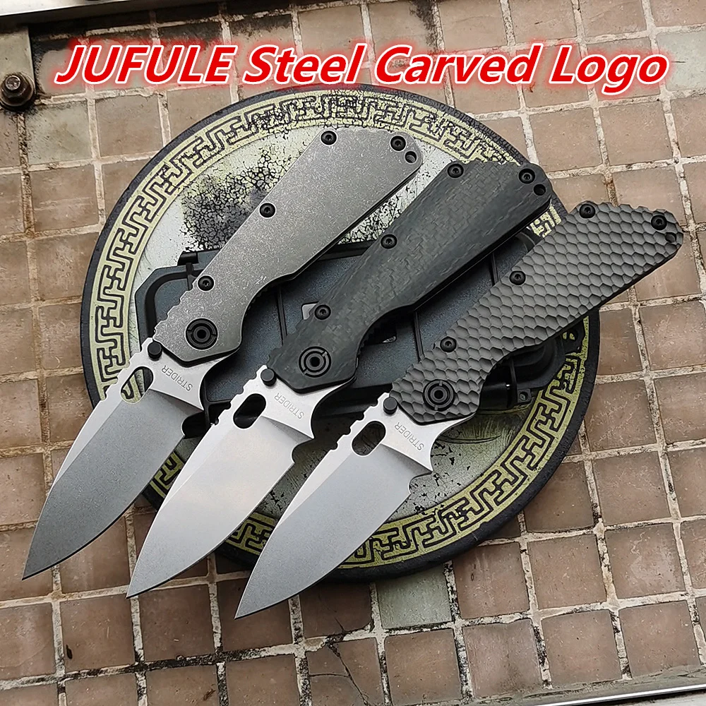 JUFULE 2024 SMF Carve Strider Logo AUS10 Titanium Carbon Fibre Copper Washer Folding Knife Camping Hunting Fish Outdoor EDC Tool